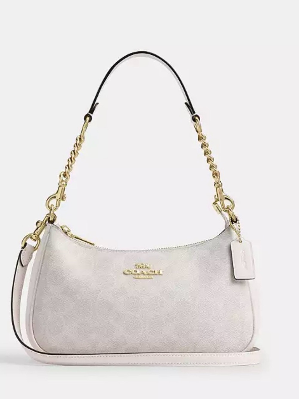 Coach Light Gray Pebbled Leather Shoulder Bag with Gold Hardware